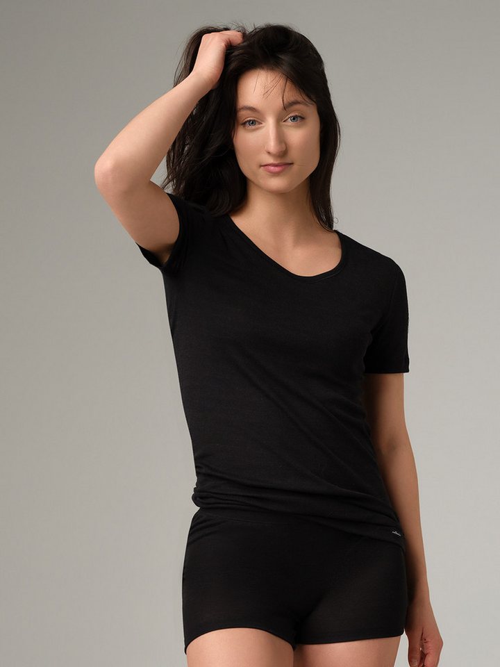 COMAZO Kurzarmshirt aus Merinowolle-Seide unifarben von COMAZO