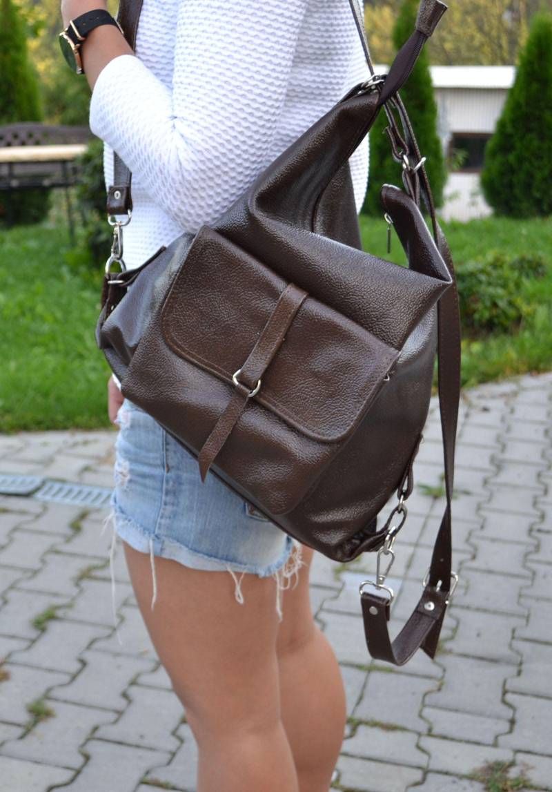 Leder Rucksack Geldbeutel Multi Way Rucksack Wandelbarer Schokolade Braun Leder Schultertasche Damenhandtasche Lederhandtasche von COMBAG