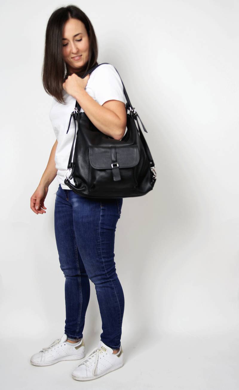 Schwarze Wandelbare Tasche Leder Rucksack Geldbörse Leder Umhängetasche Schwarzer Rucksack Damen Handtasche Ledertasche von COMBAG