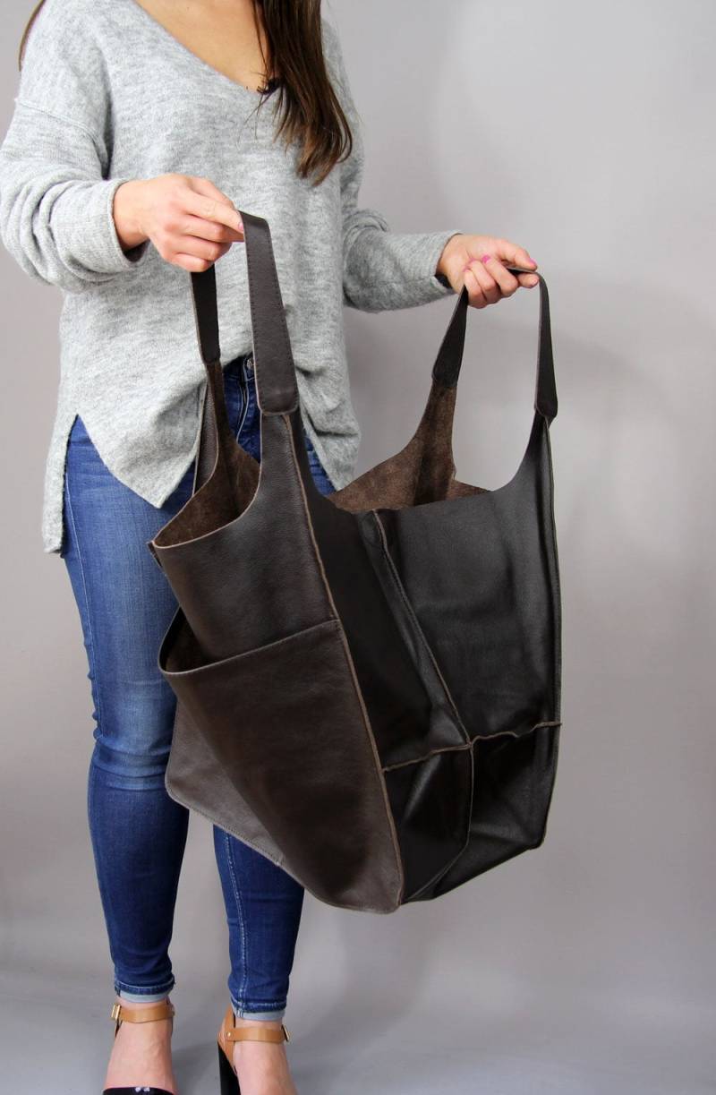 xxl Handtasche, Oversize Braune Große Schultertasche, Weiche Leder Tasche, Foldover Designer Schulter Hobo Tasche von COMBAG