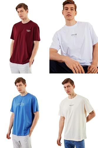 COMEOR Herren T-Shirt Baumwolle Set 4er Pack – Rundhals Kurzarm Oversize Basic Shirt – Sommer Freizeitshirt Slim Fit Print Casual Sport Bekleidung von COMEOR