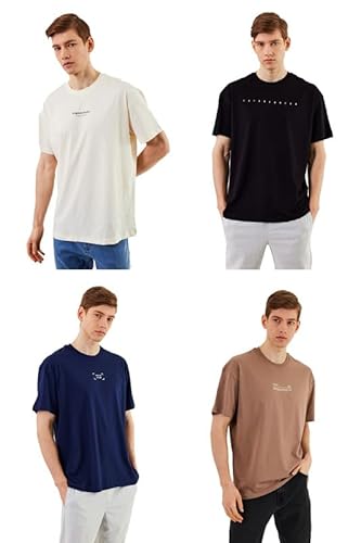 COMEOR Herren T-Shirt Baumwolle Set 4er Pack – Rundhals Kurzarm Oversize Basic Shirt – Sommer Freizeitshirt Slim Fit Print Casual Sport Bekleidung von COMEOR