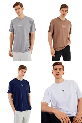 COMEOR Herren T-Shirt Baumwolle Set 4er Pack – Rundhals Kurzarm Oversize Basic Shirt – Sommer Freizeitshirt Slim Fit Print Casual Sport Bekleidung von COMEOR