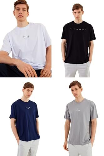 COMEOR Herren T-Shirt Baumwolle Set 4er Pack – Rundhals Kurzarm Oversize Basic Shirt – Sommer Freizeitshirt Slim Fit Print Casual Sport Bekleidung von COMEOR