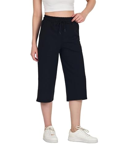 COMEOR Jogginghose Damen 3/4 - Sporthose Kurz Caprihose, Kurze Hose Frauen Capri Shorts, Bermuda Trainingshose (Schwarz, S) von COMEOR