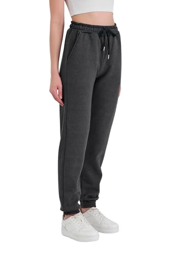 COMEOR Jogginghose Damen Baumwolle – Sporthose Frauen Trainingshose,Yogahose, Freizeithose Lang, Bequeme Laufhose mit Elastischem Rippbündchen, Jogging Sweatpants (Dunkelgrau, M) von COMEOR