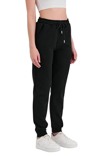COMEOR Jogginghose Damen Baumwolle – Sporthose Frauen Trainingshose,Yogahose, Freizeithose Lang, Bequeme Laufhose mit Elastischem Rippbündchen, Jogging Sweatpants (Schwarz, XL) von COMEOR
