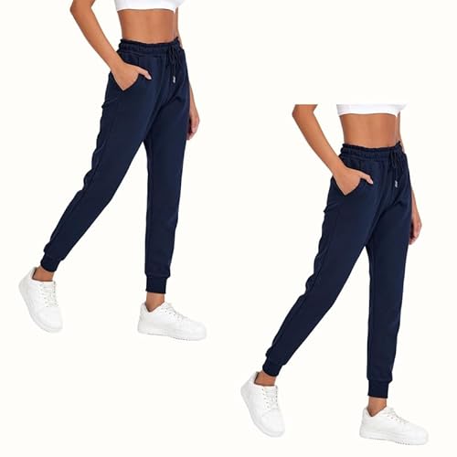 COMEOR Jogginghose Damen - Baumwolle Sporthose Lang, Trainingshosen, Frauen Freizeithosen, Sweatpants mit Regular Passform für Fitness, Yoga, Freizeit (2 Pack Dunkelblau L) von COMEOR