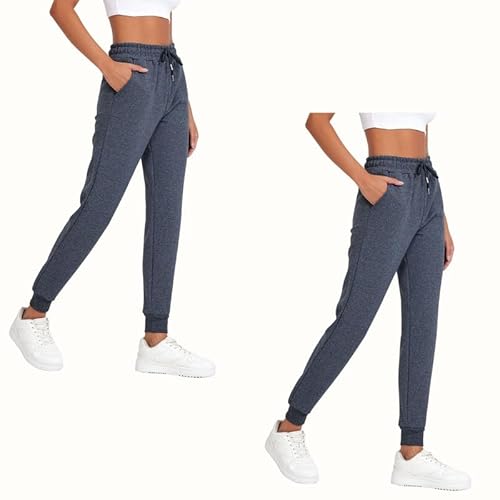 COMEOR Jogginghose Damen - Baumwolle Sporthose Lang Warme Trainingshosen, Frauen Freizeithosen, Sweatpants mit Regular Passform für Fitness, Yoga, Freizeit (2 Pack Dunkelgrau L) von COMEOR