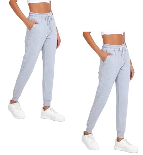 COMEOR Jogginghose Damen - Baumwolle Sporthose Lang, Trainingshosen, Frauen Freizeithosen, Sweatpants mit Regular Passform für Fitness, Yoga, Freizeit (2 Pack Grau 2XL) von COMEOR