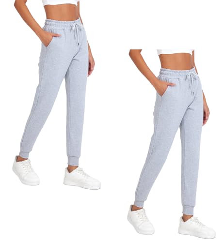 COMEOR Jogginghose Damen - Baumwolle Sporthose Lang Warme Trainingshosen, Frauen Freizeithosen, Sweatpants mit Regular Passform für Fitness, Yoga, Freizeit (2 Pack Grau 2XL) von COMEOR