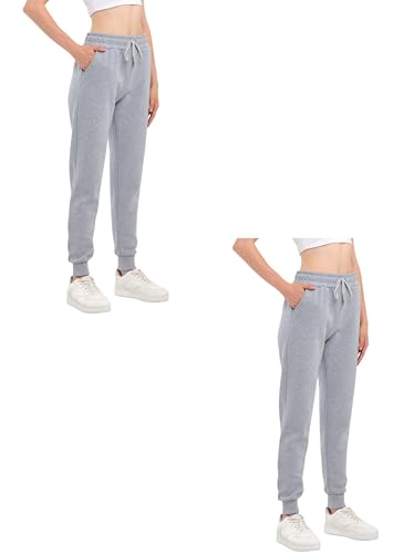 COMEOR Jogginghose Damen - Baumwolle Sporthose Lang Warme Trainingshosen, Frauen Freizeithosen, Sweatpants mit Regular Passform für Fitness, Yoga, Freizeit (2 Pack Grau XL) von COMEOR