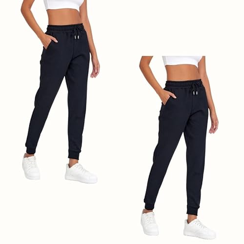 COMEOR Jogginghose Damen - Baumwolle Sporthose Lang, Trainingshosen, Frauen Freizeithosen, Sweatpants mit Regular Passform für Fitness, Yoga, Freizeit (2 Pack Schwarz L) von COMEOR