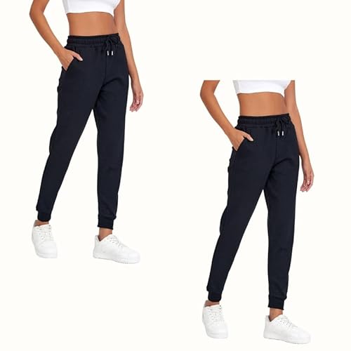 COMEOR Jogginghose Damen - Baumwolle Sporthose Lang Warme Trainingshosen, Frauen Freizeithosen, Sweatpants mit Regular Passform für Fitness, Yoga, Freizeit (2 Pack Schwarz XS) von COMEOR