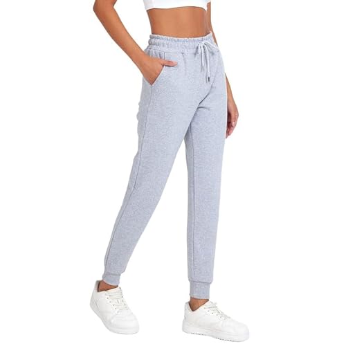 COMEOR Jogginghose Damen - Baumwolle Sporthose Lang, Trainingshosen, Frauen Freizeithosen, Sweatpants mit Regular Passform für Fitness, Yoga, Freizeit (Grau L) von COMEOR