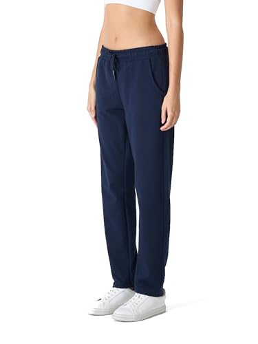 COMEOR Jogginghose Damen-Baumwolle Sporthose Lang - Sweatpants Frauen Freizeithose - Laufhosen Jogger - High Waist Trainingshose Geradem Bein Hose elastischem Bund und Taschen Yogahose Dunkelblau, L von COMEOR
