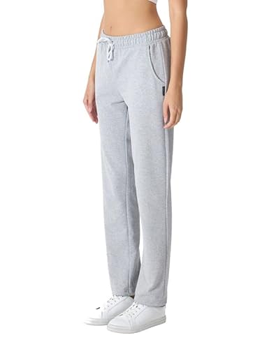 COMEOR Jogginghose Damen-Baumwolle Sporthose Lang - Sweatpants Frauen Freizeithose - Laufhosen Jogger - High Waist Trainingshose Geradem Bein Hose elastischem Bund und Taschen Yogahose Hellgrau, XXL von COMEOR