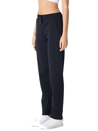 COMEOR Jogginghose Damen-Baumwolle Sporthose Lang - Sweatpants Frauen Freizeithose - Laufhosen Jogger - High Waist Trainingshose Geradem Bein Hose mit elastischem Bund und Taschen Yogahose Schwarz XXL von COMEOR