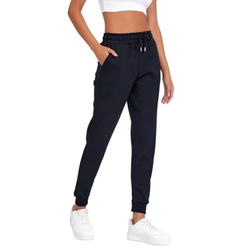 COMEOR Jogginghose Damen - Baumwolle Sporthose Lang Warme Trainingshosen, Frauen Freizeithosen, Sweatpants mit Regular Passform für Fitness, Yoga, Freizeit (Schwarz L) von COMEOR