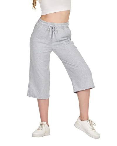 COMEOR Jogginghose Damen 3/4 - Sporthose Kurz Caprihose, Kurze Hose Frauen Capri Shorts, Bermuda Trainingshose (Hellgrau, XL) von COMEOR