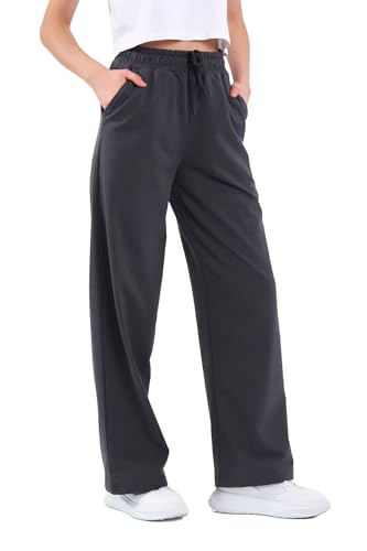 COMEOR Jogginghose Damen - Sporthose Lang Baumwolle Traininghose Lockere Sweatpants mit elastischem Bund und geradem Bein (Dunkelgrau 2XL) von COMEOR