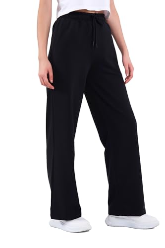 COMEOR Jogginghose Damen - Sporthose Lang Baumwolle Traininghose Lockere Sweatpants mit elastischem Bund und geradem Bein (Schwarz S) von COMEOR