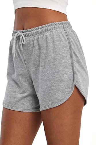 COMEOR Kurze Hose Damen - Shorts Sommer Jogginghose, Sporthose Kurz Baumwolle, Trainingshose Kurz - Laufhose Kurz Sommerhose Kurz Yoga Sport Freizeit (Hellgrau M) von COMEOR