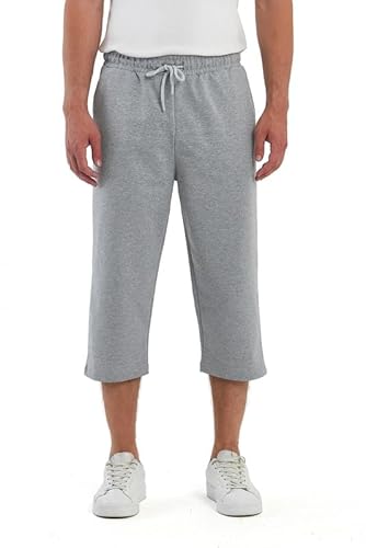 COMEOR Sporthose Herren Kurz – 3/4 Capri Hose Herren - Kurze Hosen Männer Laufshorts Baumwolle Shorts (Hellgrau XL) von COMEOR