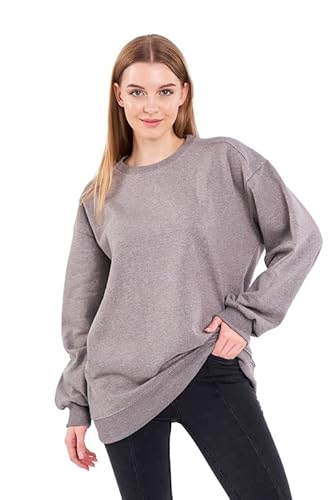 COMEOR Sweatshirt Damen Bequemer Oversize Pullover aus Baumwolle, Langarmshirt als Basic Pulli ohne Kapuze Regular Fit (Melange 2XL) von COMEOR