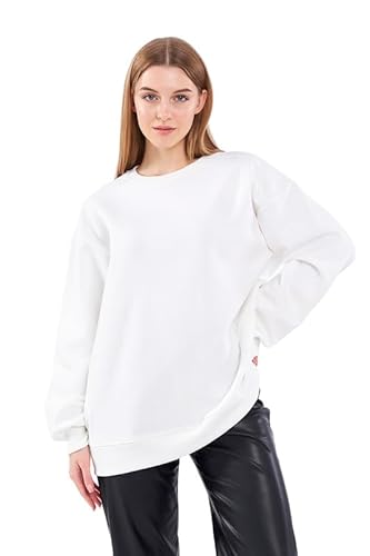 COMEOR Sweatshirt Damen Bequemer Oversize Pullover aus Baumwolle, Langarmshirt als Basic Pulli ohne Kapuze Regular Fit (Weiß M) von COMEOR