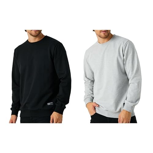 COMEOR Sweatshirt Herren Pullover Ohne Kapuze (2 Pack Schwarz/Hellgrau S) von COMEOR