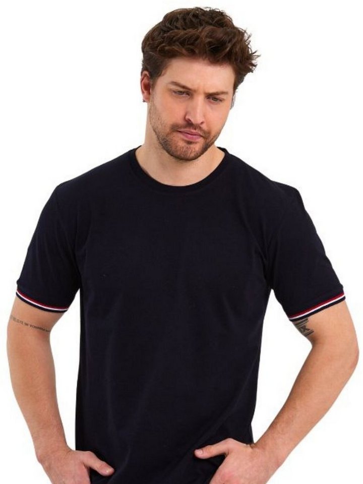 COMEOR T-Shirt Basic Herren Kurzarm Rundhalls (Packung, 1-tlg) mit gestreiften Ärmel Bündchen von COMEOR