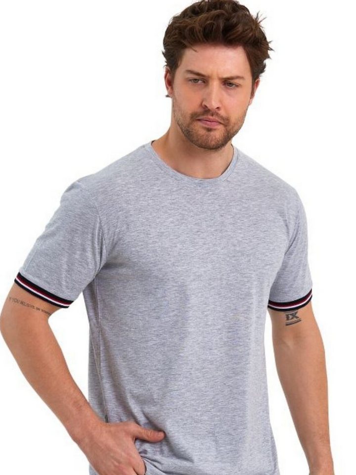 COMEOR T-Shirt Basic Herren Kurzarm Rundhalls (Packung, 1-tlg) mit gestreiften Ärmel Bündchen von COMEOR