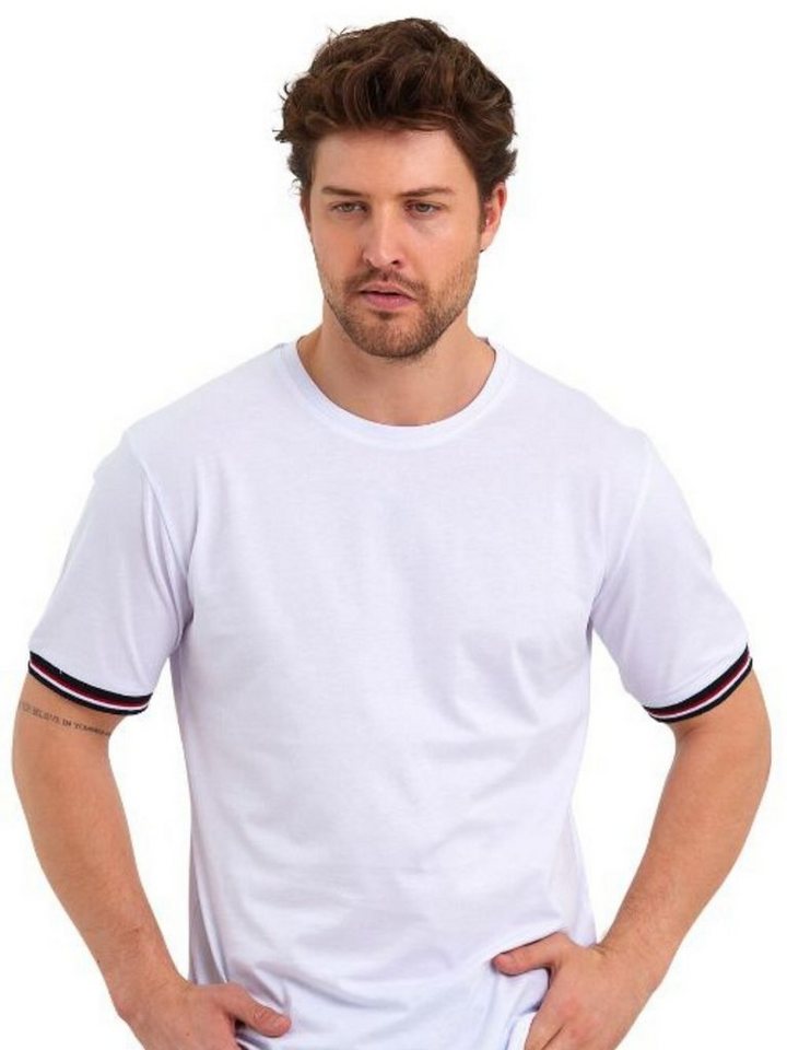 COMEOR T-Shirt Basic Herren Kurzarm Rundhalls (Packung, 1-tlg) mit gestreiften Ärmel Bündchen von COMEOR