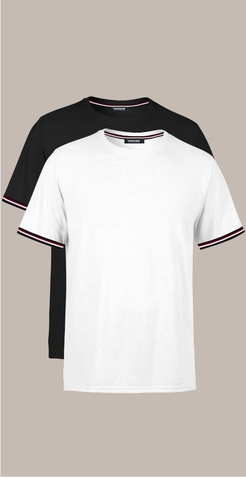 COMEOR T-Shirt Basic Herren Kurzarm Rundhalls (Packung, 2-tlg) mit gestreiften Ärmel Bündchen von COMEOR