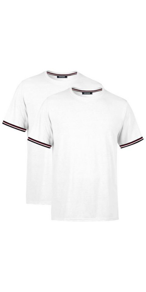 COMEOR T-Shirt Basic Herren Kurzarm Rundhalls (Packung, 2-tlg) mit gestreiften Ärmel Bündchen von COMEOR