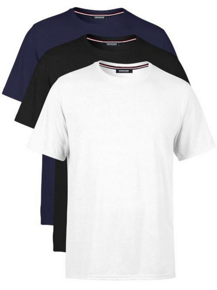 COMEOR T-Shirt Herren Basic T-Shirts Baumwolle (Packung, 3-tlg) mit gerader Ärmel Abschluss von COMEOR