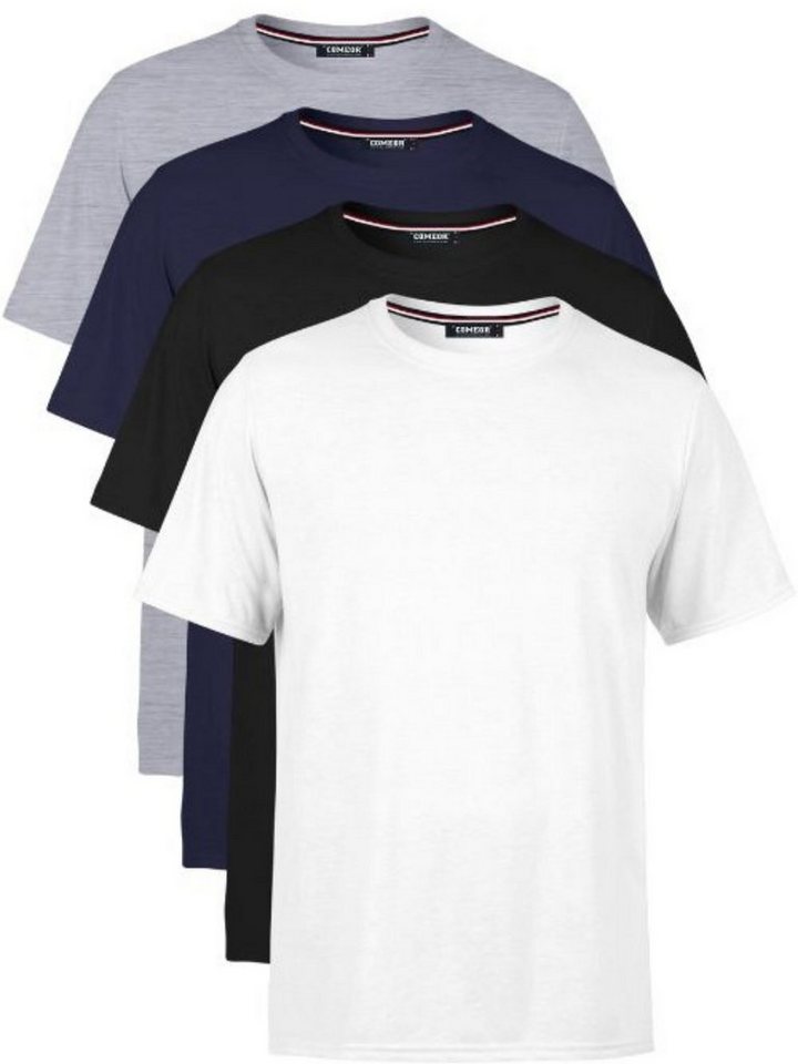 COMEOR T-Shirt Herren Basic T-Shirts Baumwolle (Packung, 4-tlg) mit gerader Ärmel Abschluss von COMEOR