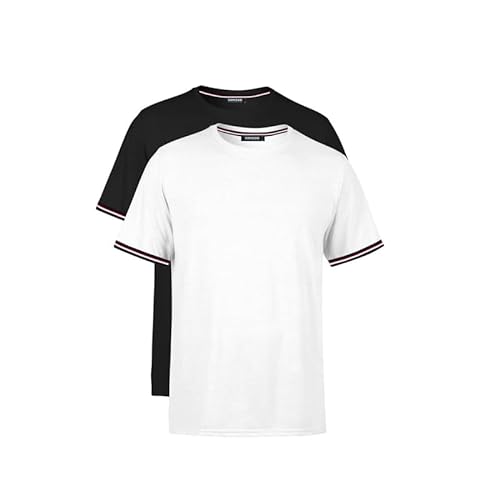 COMEOR T Shirt Herren Kurzarm Elegant Baumwolle Sport Männer Rundhals 2-3-4 Pack, Stylischer Streifen am Ärmel, Schwarz/Weiß von COMEOR
