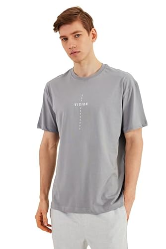 COMEOR T Shirt Herren Kurzarm mit Loser Passform - Basic Männer T-Shirt Rundhals-Ausschnitt aus 100% Baumwolle Hellgrau von COMEOR