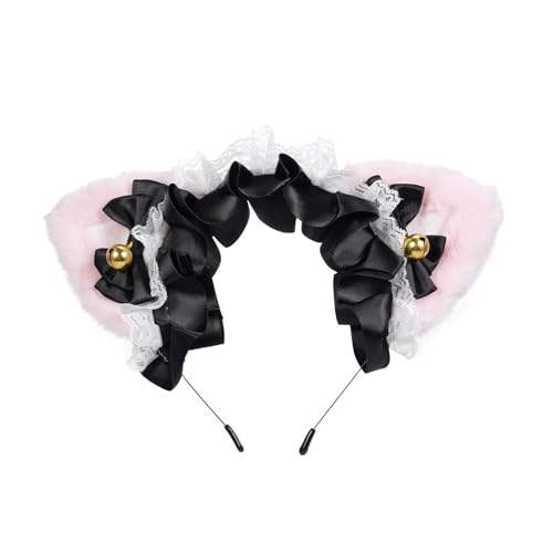 COMETX Lolita Band Haarband Flauschige Katze Ohren Headdress Lolita Streifen Stirnband Niedliche Haarschmuck Haarschmuck Spitze Katze Ohren Hairband für Mädchen und Frauen von COMETX