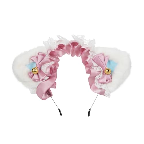 COMETX Lolita Band Haarband Flauschige Katze Ohren Headdress Lolita Streifen Stirnband Niedliche Haarschmuck Haarschmuck Spitze Katze Ohren Hairband für Mädchen und Frauen von COMETX