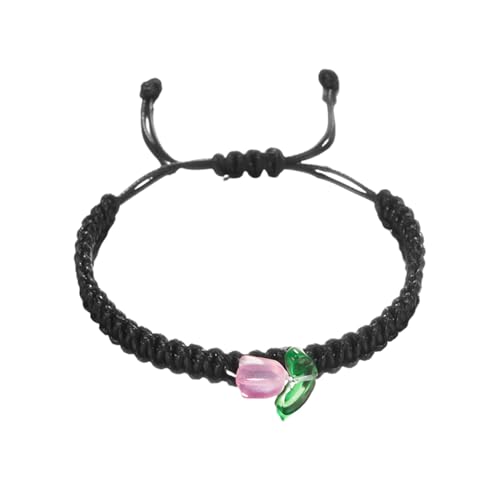 COMFOLIVING Handgefertigtes gewebtes Armband aus Stoff, gewebtes Freundschaftsarmband, Seil, verstellbares handgefertigtes böhmisches Armband, Blumentulpenschnur, geflochtene Armbänder für Frauen von COMFOLIVING
