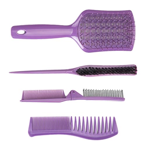 Haarkamm-Set, Friseurkämme Set, 4 lila Zähne Design Haarbürste Massagekamm Set, Kamm Set für Frauen, innovatives faltbares tragbares Haarstyling-Werkzeug, Teasing-Kamm für Zuhause Friseursalon von COMFOLIVING