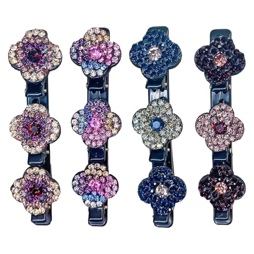 Haarspangen für Damen, Strass, geflochtene Haarspangen mit drei Blumen, Vierklee-Haarbänder, funkelnde Kristallstein-Haarstyling-Clips, Haarnadel, Entenschnabel-Clip zum Stylen von Haaren von COMFOLIVING