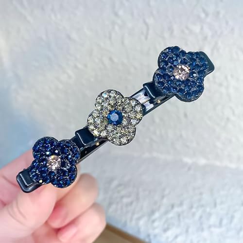 Haarspangen für Damen, Strass, geflochtene Haarspangen mit drei Blumen, Vierklee-Haarbänder, funkelnde Kristallstein-Haarstyling-Clips, Haarnadel, Entenschnabel-Clip zum Stylen von Haaren von COMFOLIVING