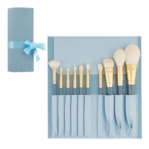 Make-up-Pinsel-Set – 10 x blaue Make-up-Pinsel mit Tragetasche, weiche Borsten, Make-up-Pinsel-Set mit Holzgriff, Make-up-Pinsel-Set für Foundation, Verblenden, Rouge, Concealer, Shader, Lidschatten von COMFOLIVING