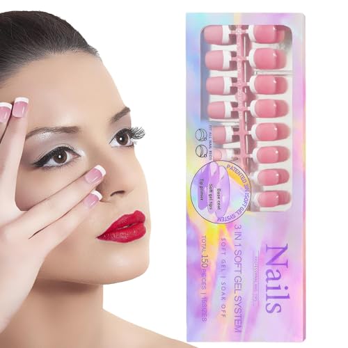 Press on Nails, 150 French Tip Falsche Nägel, French White Tip für Frauen, Günstige und wiederverwendbare Nägel zum Aufkleben, selbstklebende trendige falsche Nägel mit weißen French Tips von COMFOLIVING