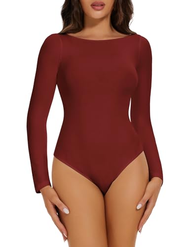 COMFREE Body Damen Langarm Elegant Bodysuit Rundhals Leotard Langarmbody Oberteil Tops zweiten Skin T-shirt Bodys für Damen von COMFREE
