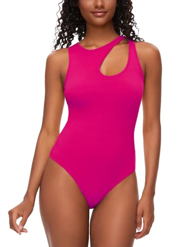 COMFREE Body Damen Bodysuit Elegant Wassertropfen Typ Ausschnitt Racerback Bodys Tank Top Cami Sommer Oberteil Ärmellos Rosa XXL von COMFREE